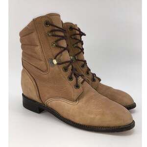 Justin Vintage Deerskin Leather Lace Up Boots 7.5 C Wide Western Gothic Lacer